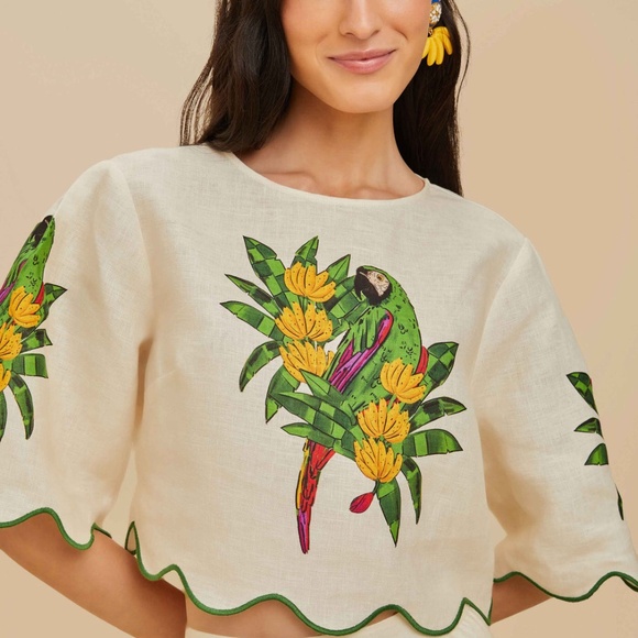 Farm Rio Off-White Maracana Bird Blouse - Picture 1 of 8